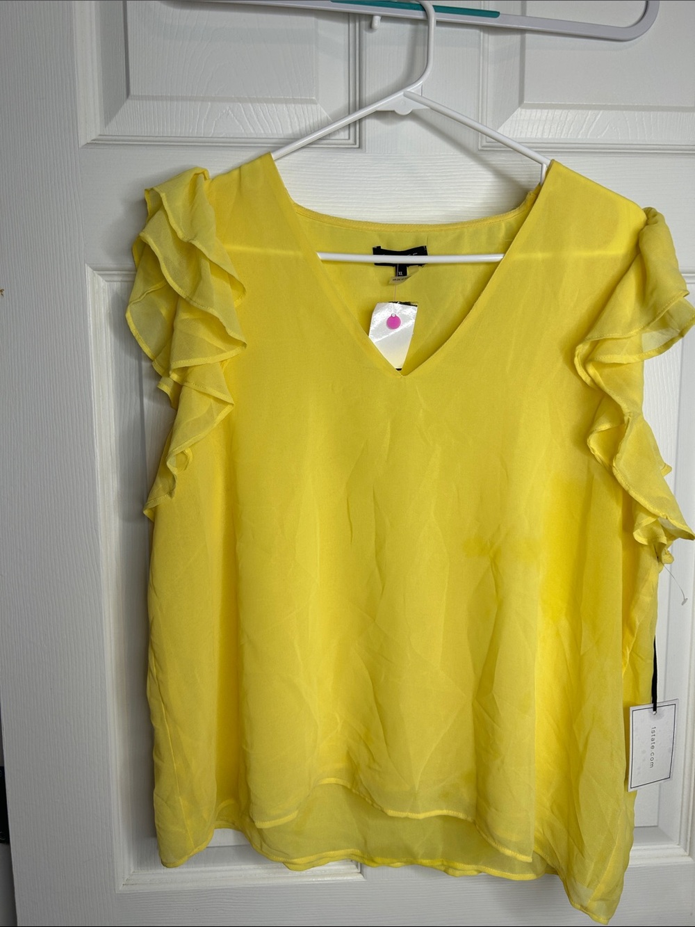 1. State Yellow Ruffle Sleeve V-Neck Blouse